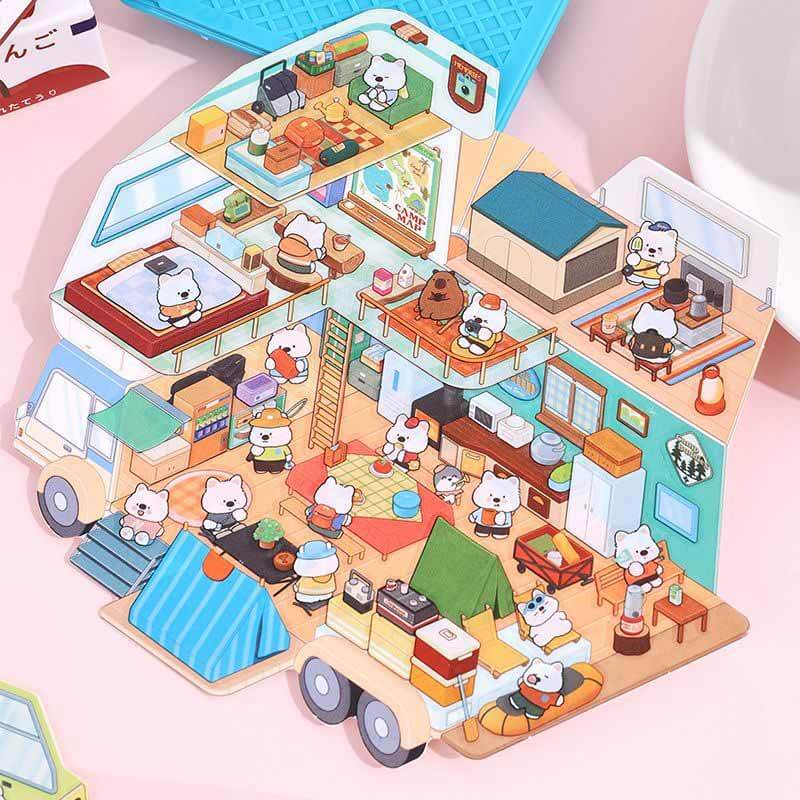 Mobile Hut DIY 3D Scene Stickers 4 Cute Miniature Scenes(M)