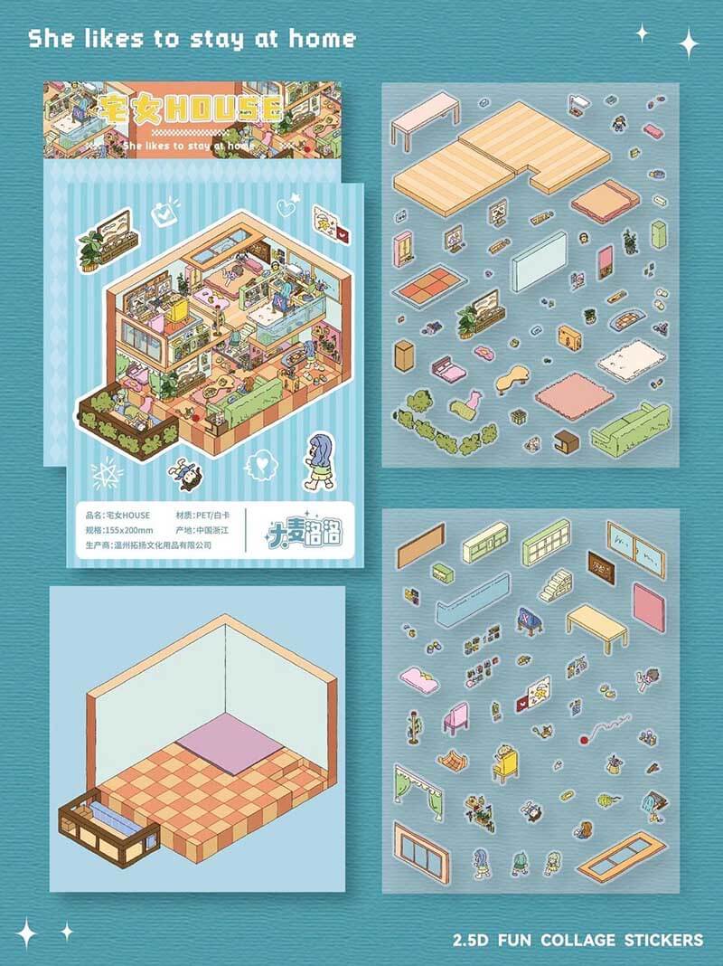 Introvert’s Paradis DIY 3D Scene Stickers 5 Cute Miniature Scenes(M)