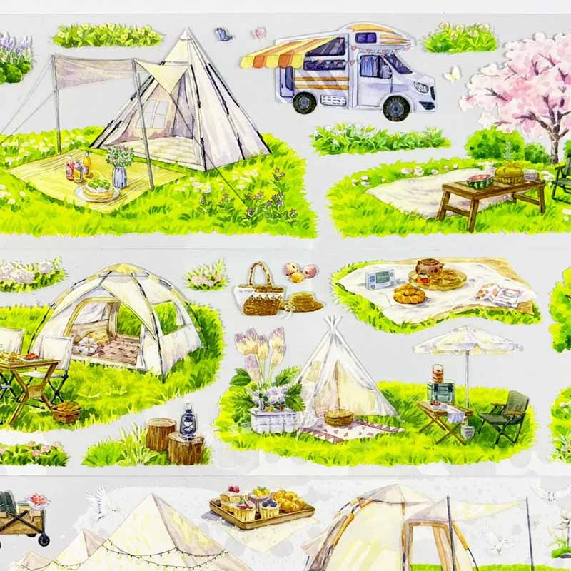Spring Camping Series Landscape Handbook Adhesive Tape Stickers