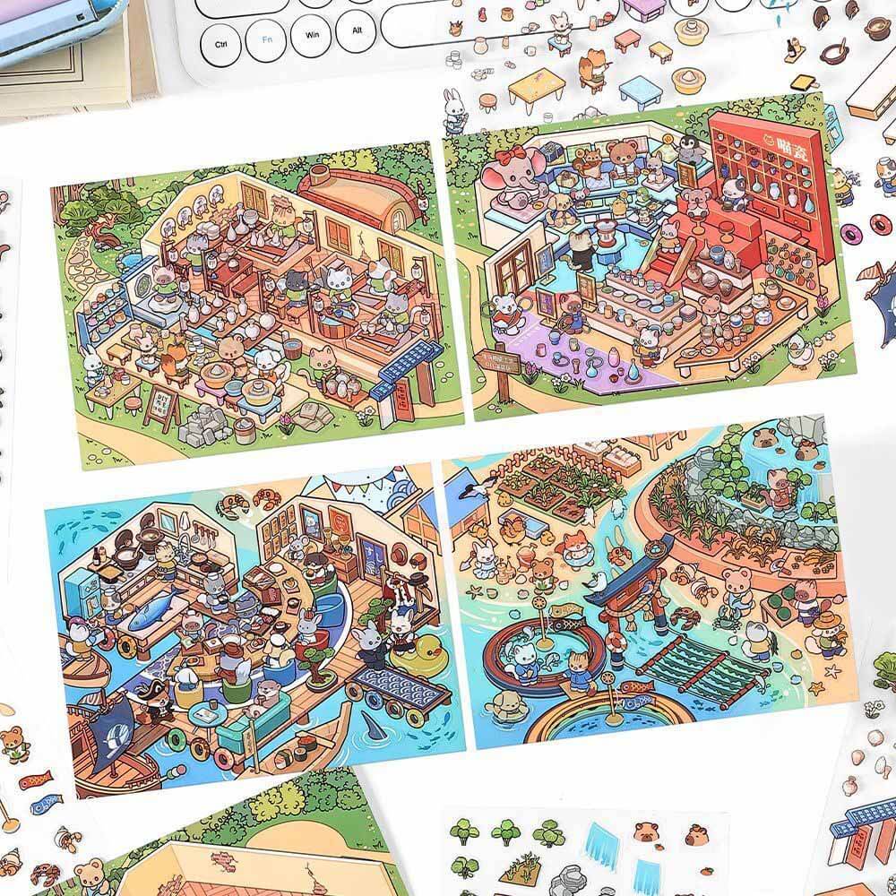 Coastal & Woodland Charms DIY 3D Scene Stickers 4 Cute Miniature Scenes(S)