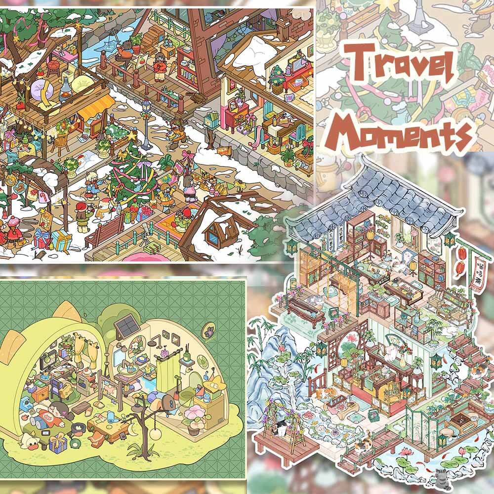 Travel Moments DIY 3D Sticker 3 Cute Miniature Scenes(L)