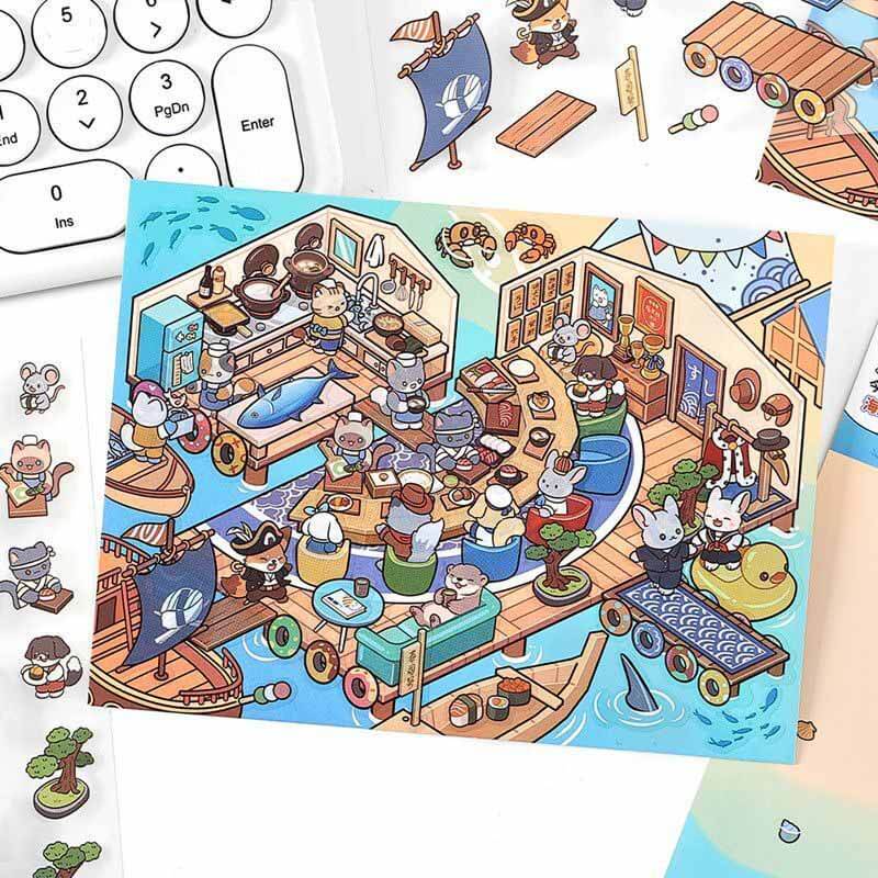 Coastal & Woodland Charms DIY 3D Scene Stickers 4 Cute Miniature Scenes(S)