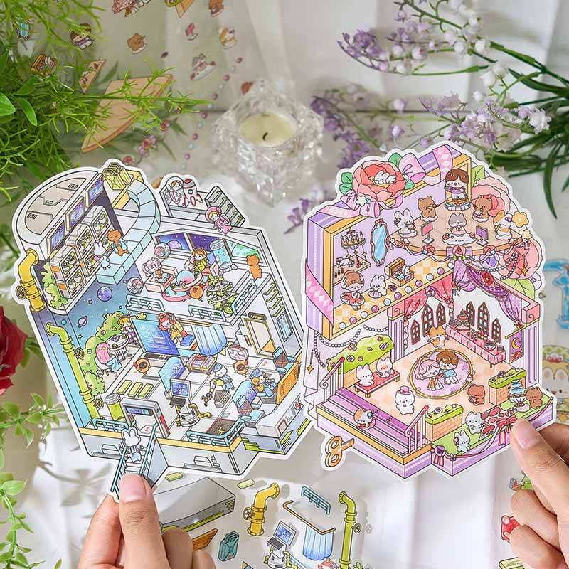 Romance Odyssey DIY 3D Scene Stickers 4 Cute Miniature Scenes(S)