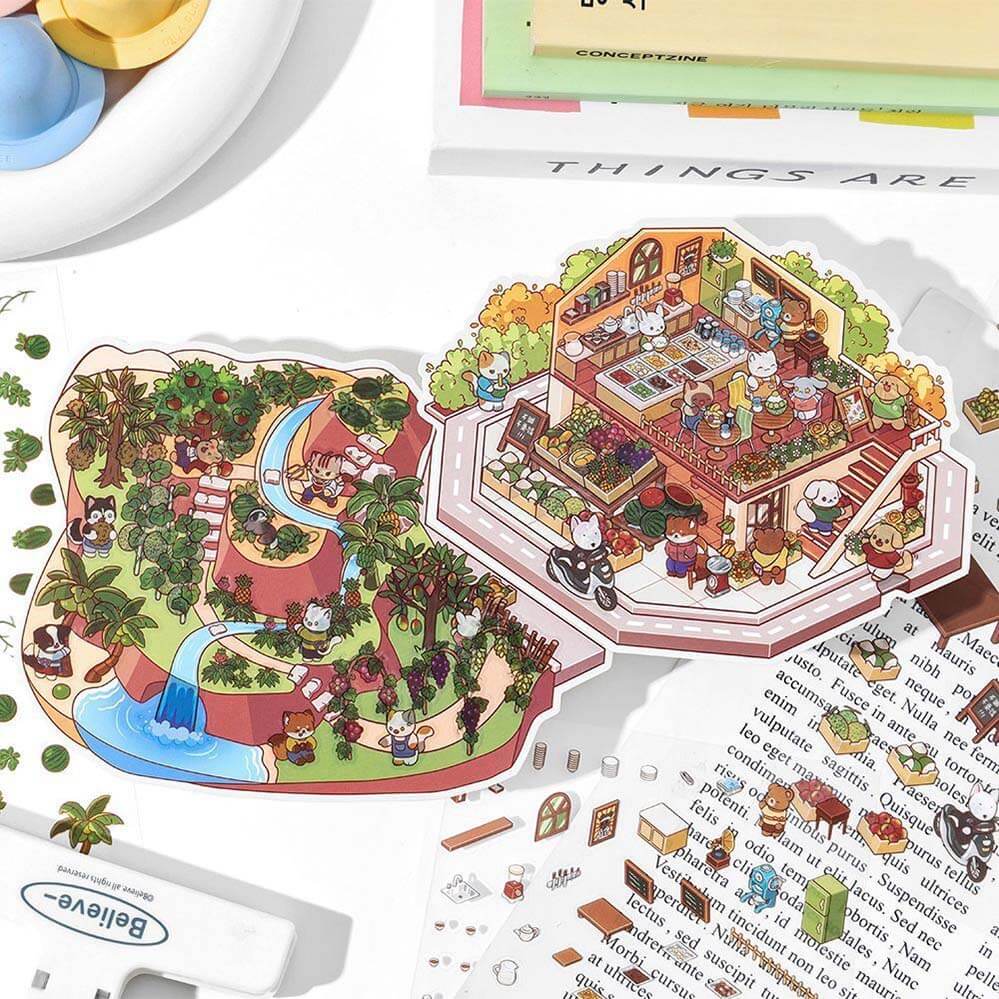 Farm Orchard DIY 3D Scene Stickers - 4 Cute Miniature Scenes