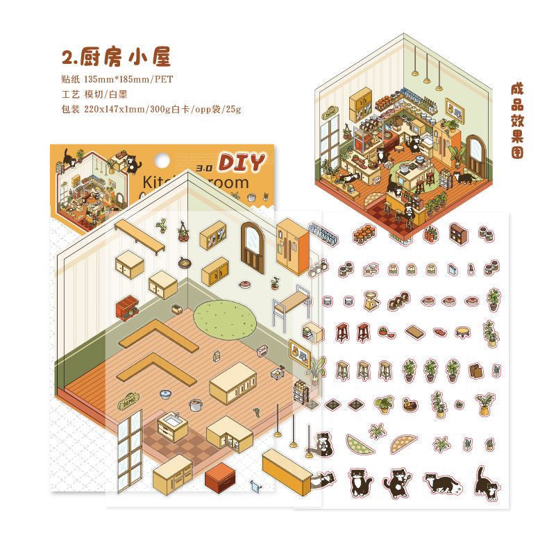 Soft and Warm Breezes DIY 3D Scene Stickers - 4 Cute Miniature Scenes