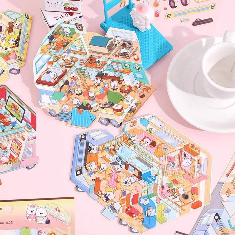 Mobile Hut DIY 3D Scene Stickers 4 Cute Miniature Scenes(M)