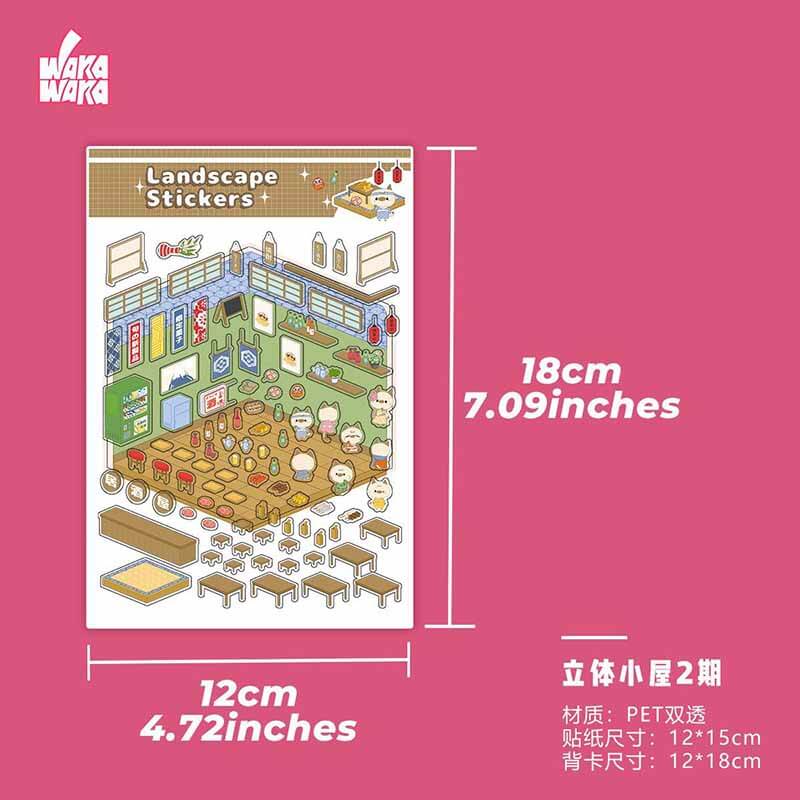 Cute Animal Home DIY 3D Scene Stickers 6 Cute Miniature Scenes(S)