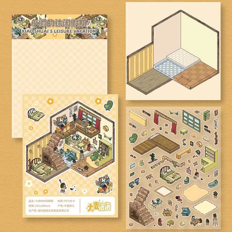 Introvert’s Paradis DIY 3D Scene Stickers 5 Cute Miniature Scenes(M)