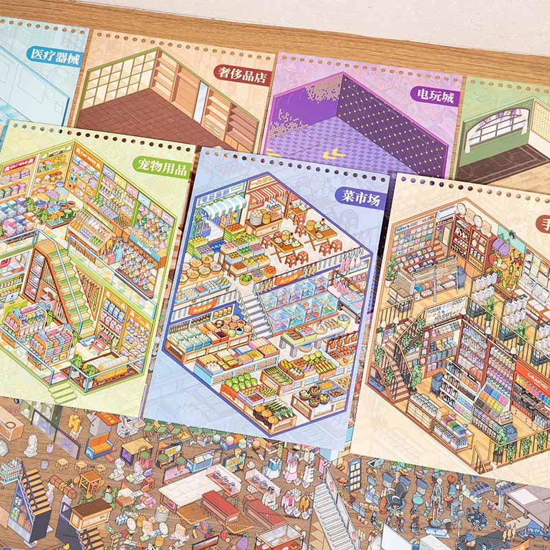 Shop Organisation Book 3D Scene Stickers DIY Stickers(L)