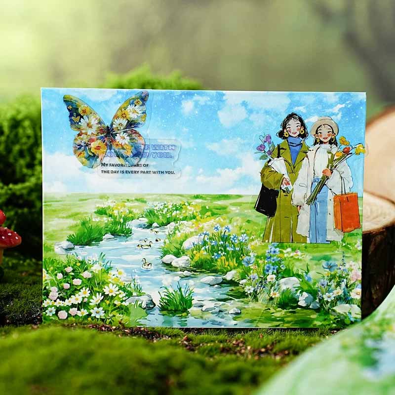 Strolling in Greenery Landscape Handwriting Sticker Roll