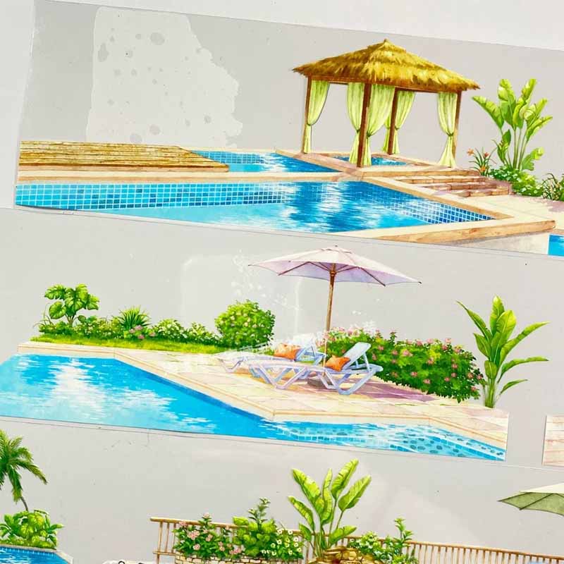 Vacation Wimming Pool PET Journaling Scene Tape