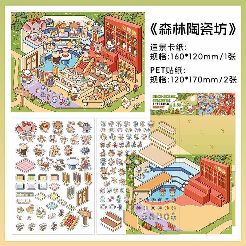 Coastal & Woodland Charms DIY 3D Scene Stickers 4 Cute Miniature Scenes