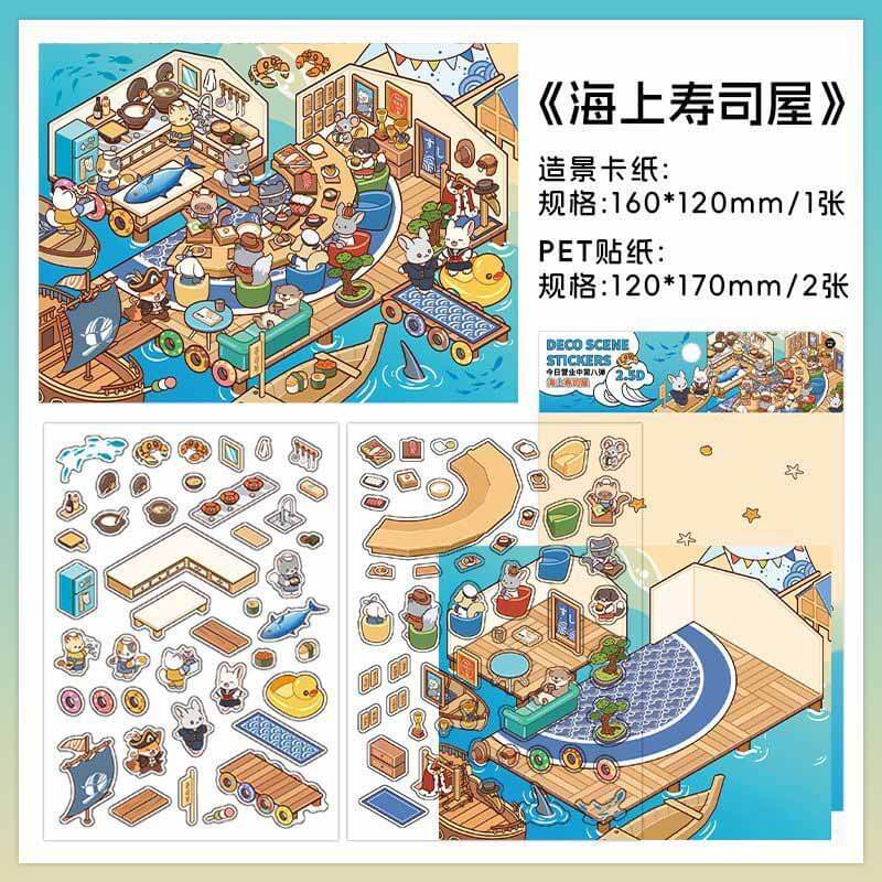 Coastal & Woodland Charms DIY 3D Scene Stickers 4 Cute Miniature Scenes(S)