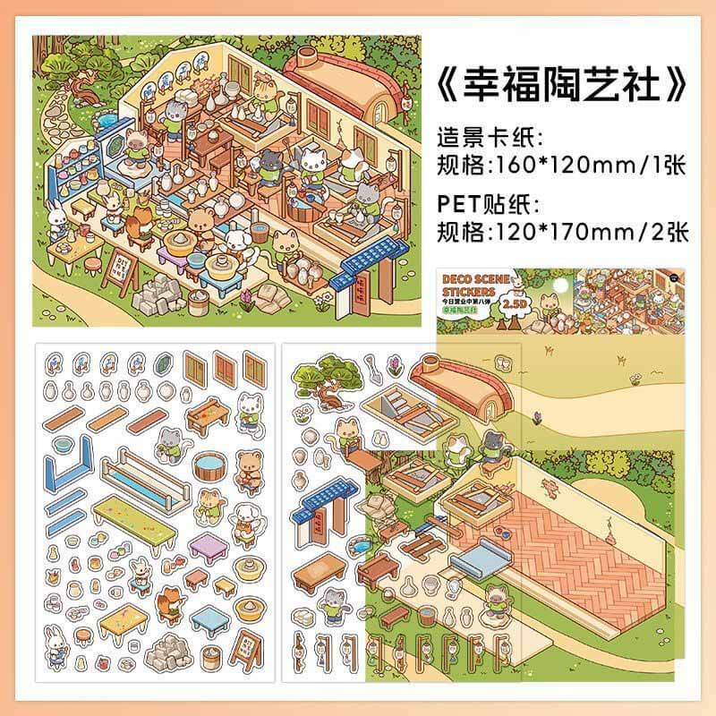 Coastal & Woodland Charms DIY 3D Scene Stickers 4 Cute Miniature Scenes(S)