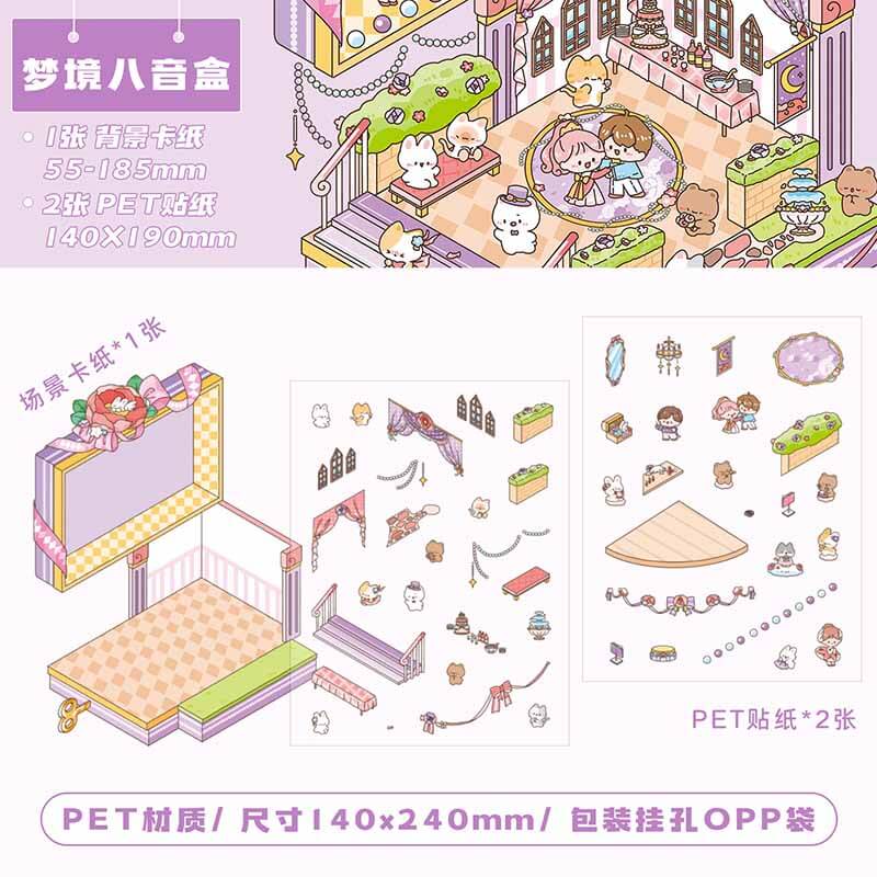 Romance Odyssey DIY 3D Scene Stickers 4 Cute Miniature Scenes(S)