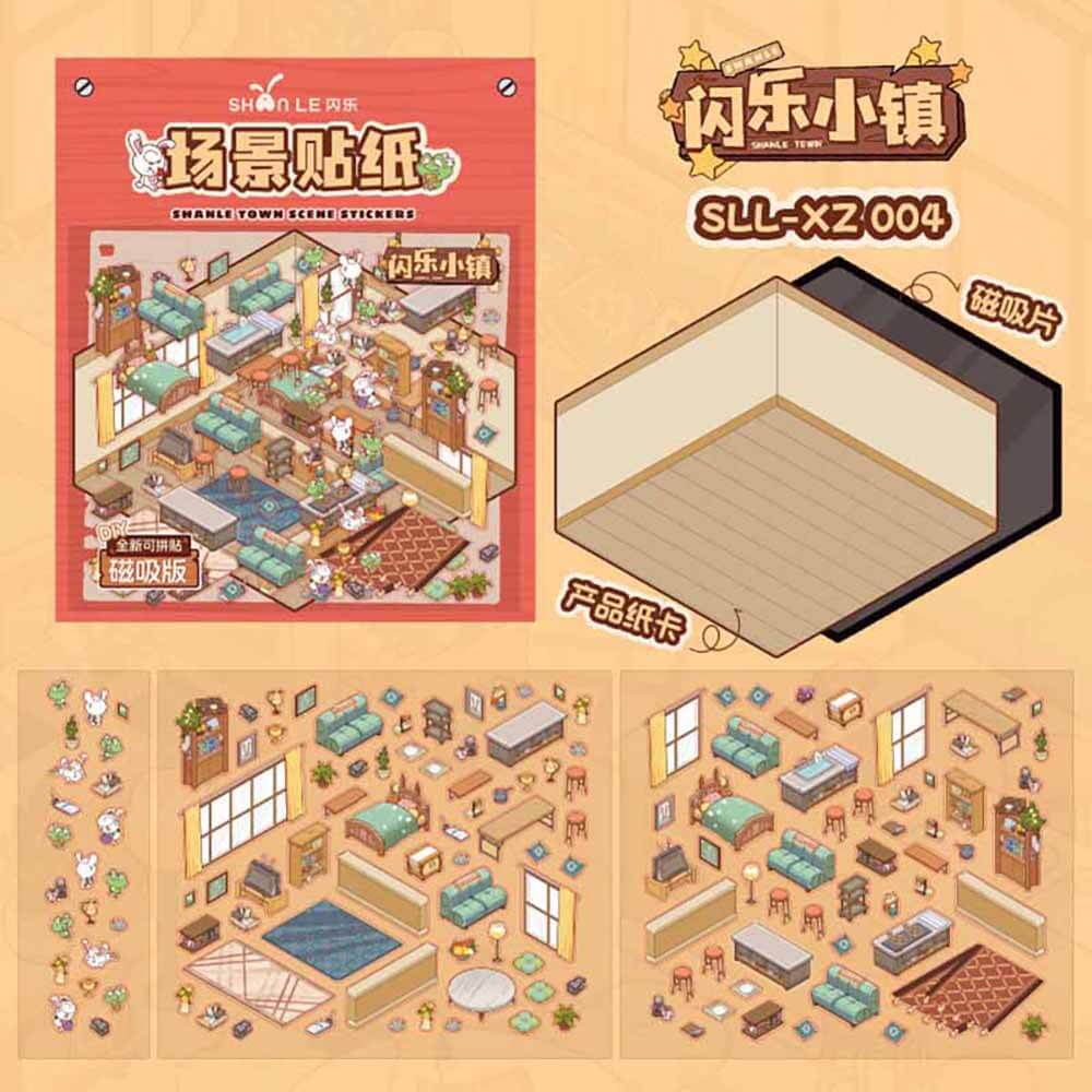 Town Neighbors DIY 3D Scene Stickers 4 Cute Miniature Scenes-Magnetic version(M)