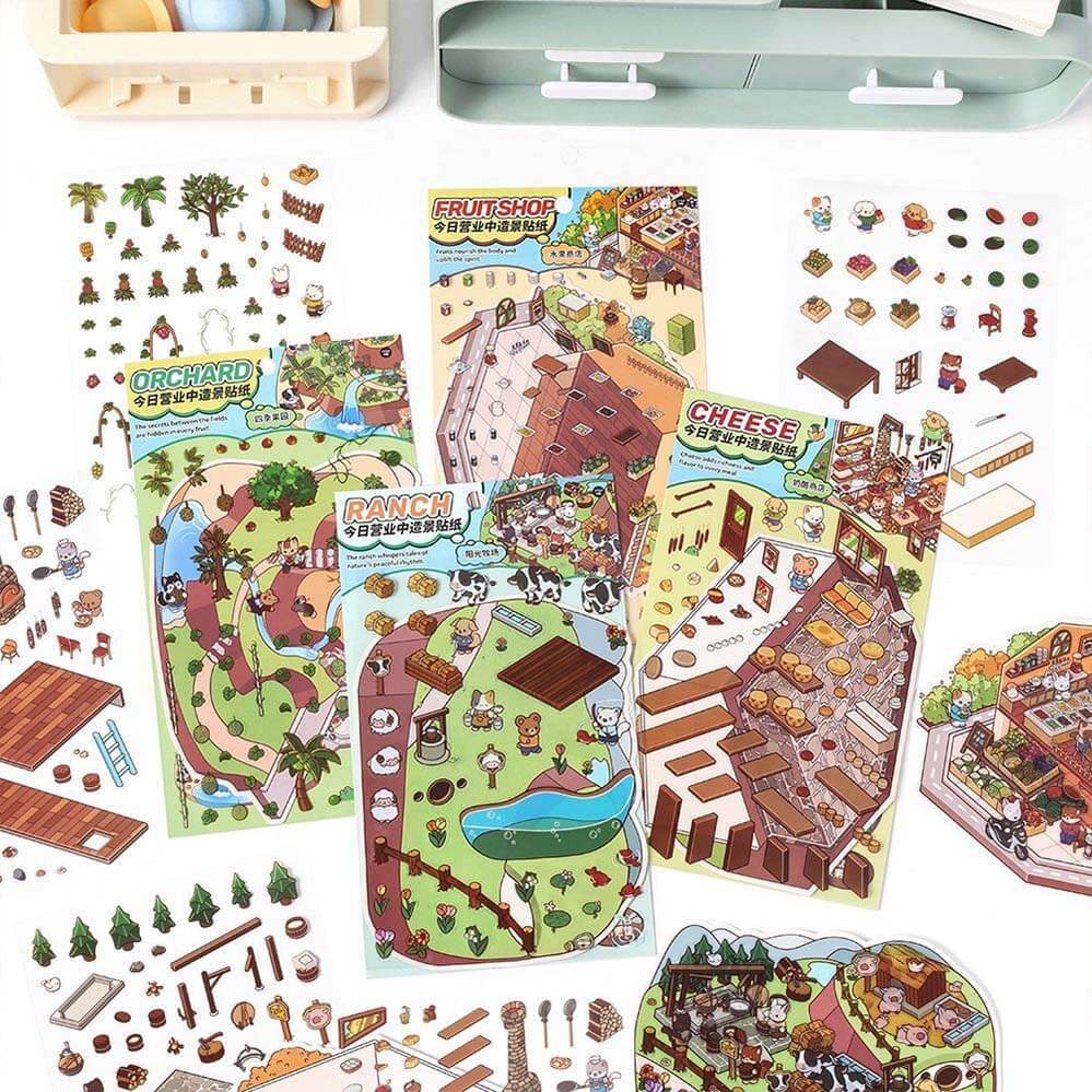 Farm Orchard DIY 3D Scene Stickers - 4 Cute Miniature Scenes