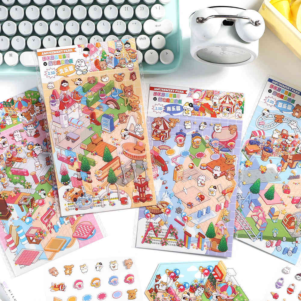 Happy Park DIY 3D Scene Stickers - 4 Cute Miniature Scenes