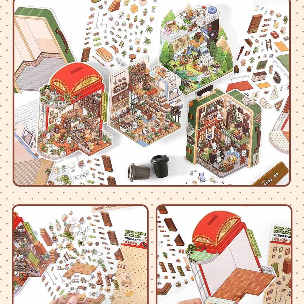 Fantasy Gift Shop DIY 3D Scene Stickers 4 Cute Miniature Scenes(S)