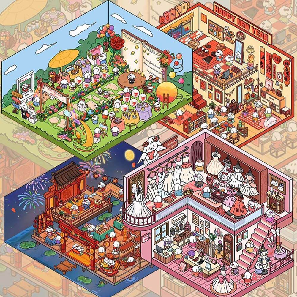 Lawn Wedding DIY 3D Scene Stickers 4 Lovely Miniature Scenes(M)