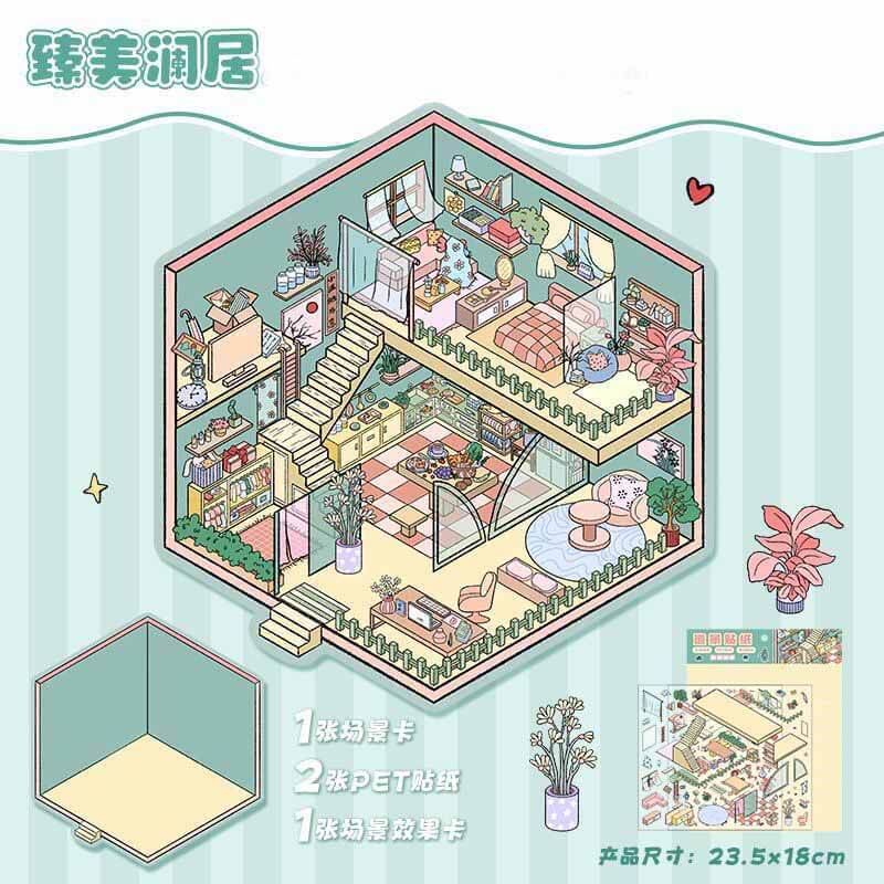 Cozy Lifestyle 3D Scene Stickers 4 Cute Miniature Scenes(M)