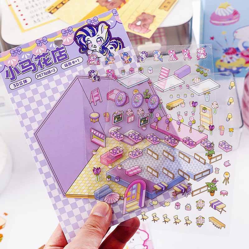 Cozy Critter Shops DIY 3D Sticker Collection 4 Cute Miniature Scenes(S)