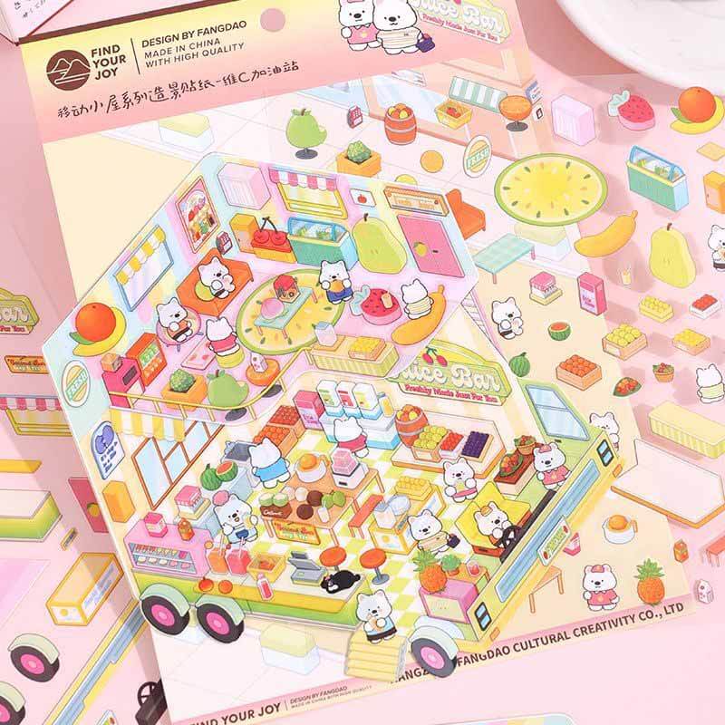 Mobile Hut DIY 3D Scene Stickers 4 Cute Miniature Scenes(M)