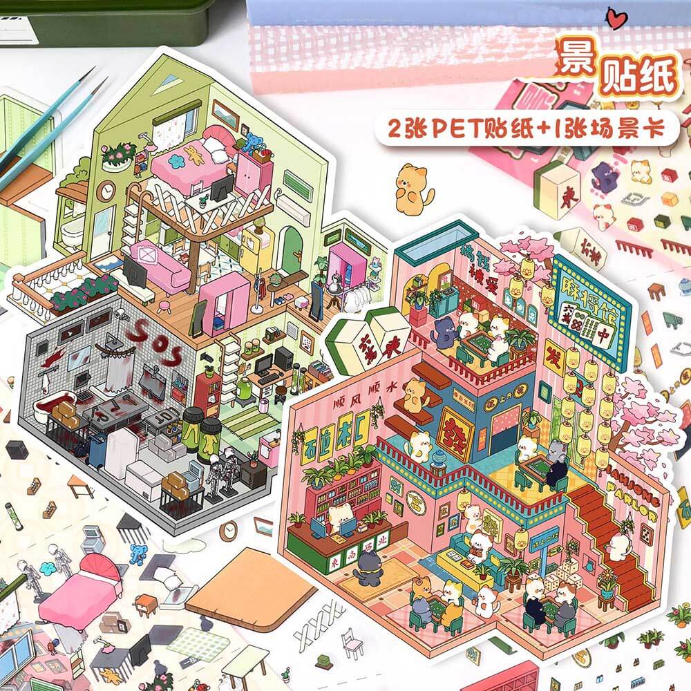 Cottage Clack & Chat DIY 3D Scene Stickers Lovely 2 Miniature Scenes(L)
