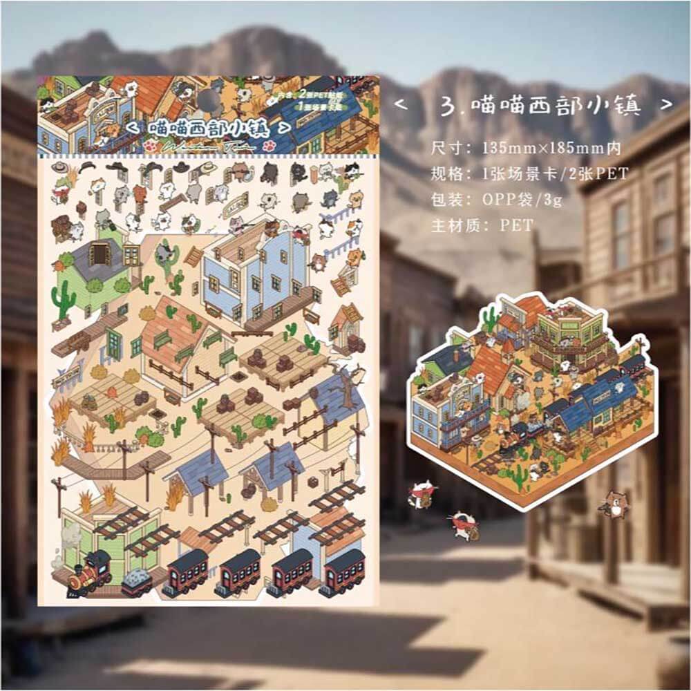 Cat City DIY 3D Scene Stickers - 4 Cute Miniature Scenes(S)