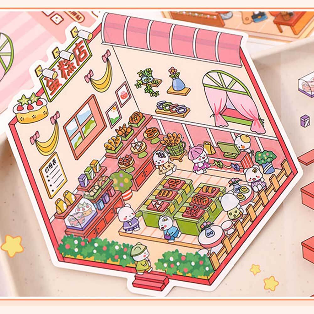 Critter Shop DIY 3D Scene Stickers 4 Cute Miniature Scenes