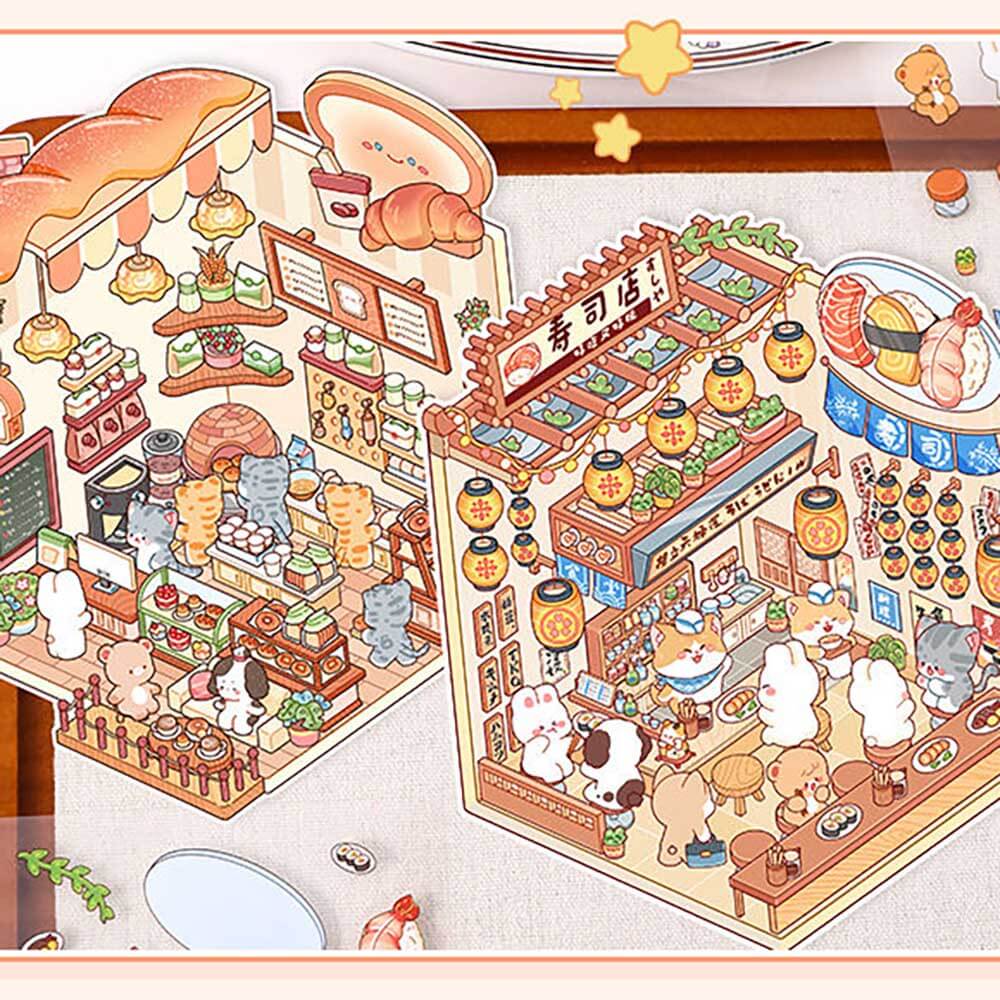 Critter Shop DIY 3D Scene Stickers 4 Cute Miniature Scenes