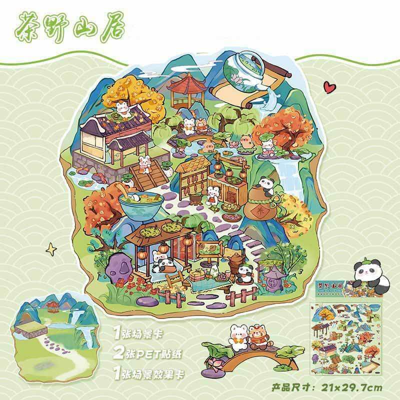 Timeless Scenery DIY 3D Scene Stickers 4 Cute Miniature Scenes(L)