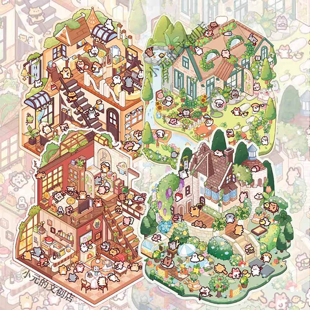Wonderful Fairy House Scene Stickers 4 Cute Miniature Scenes(S)