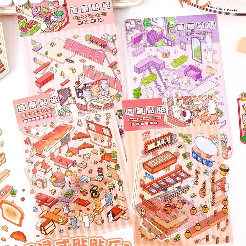 Critter Shop DIY 3D Scene Stickers 4 Cute Miniature Scenes(S)