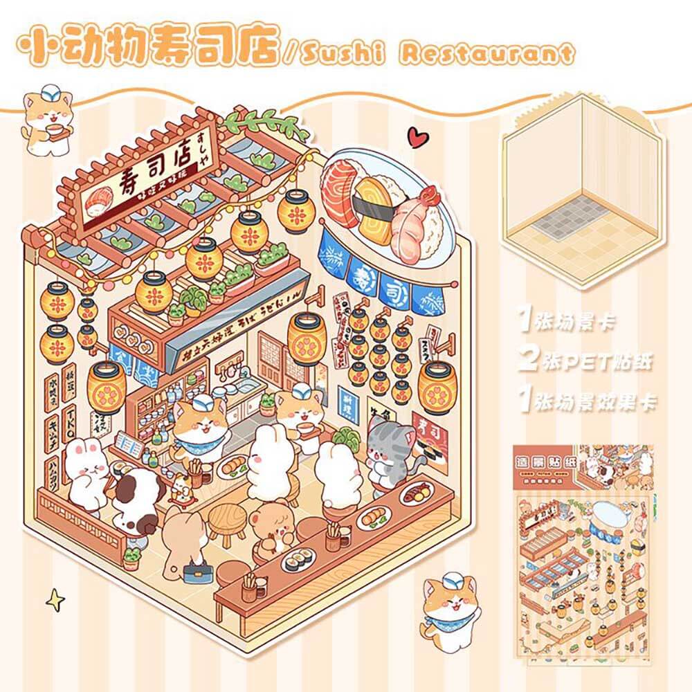 Critter Shop DIY 3D Scene Stickers 4 Cute Miniature Scenes