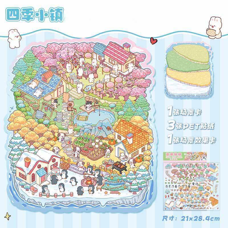 Timeless Scenery DIY 3D Scene Stickers 4 Cute Miniature Scenes(L)