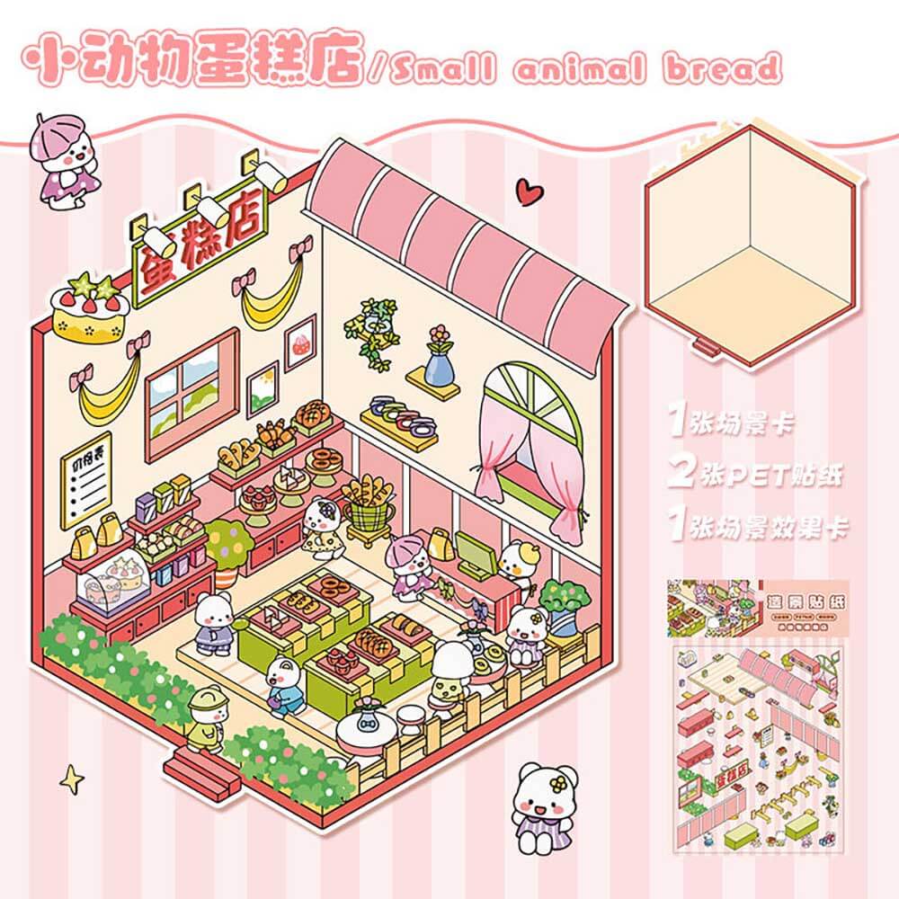 Critter Shop DIY 3D Scene Stickers 4 Cute Miniature Scenes(S)