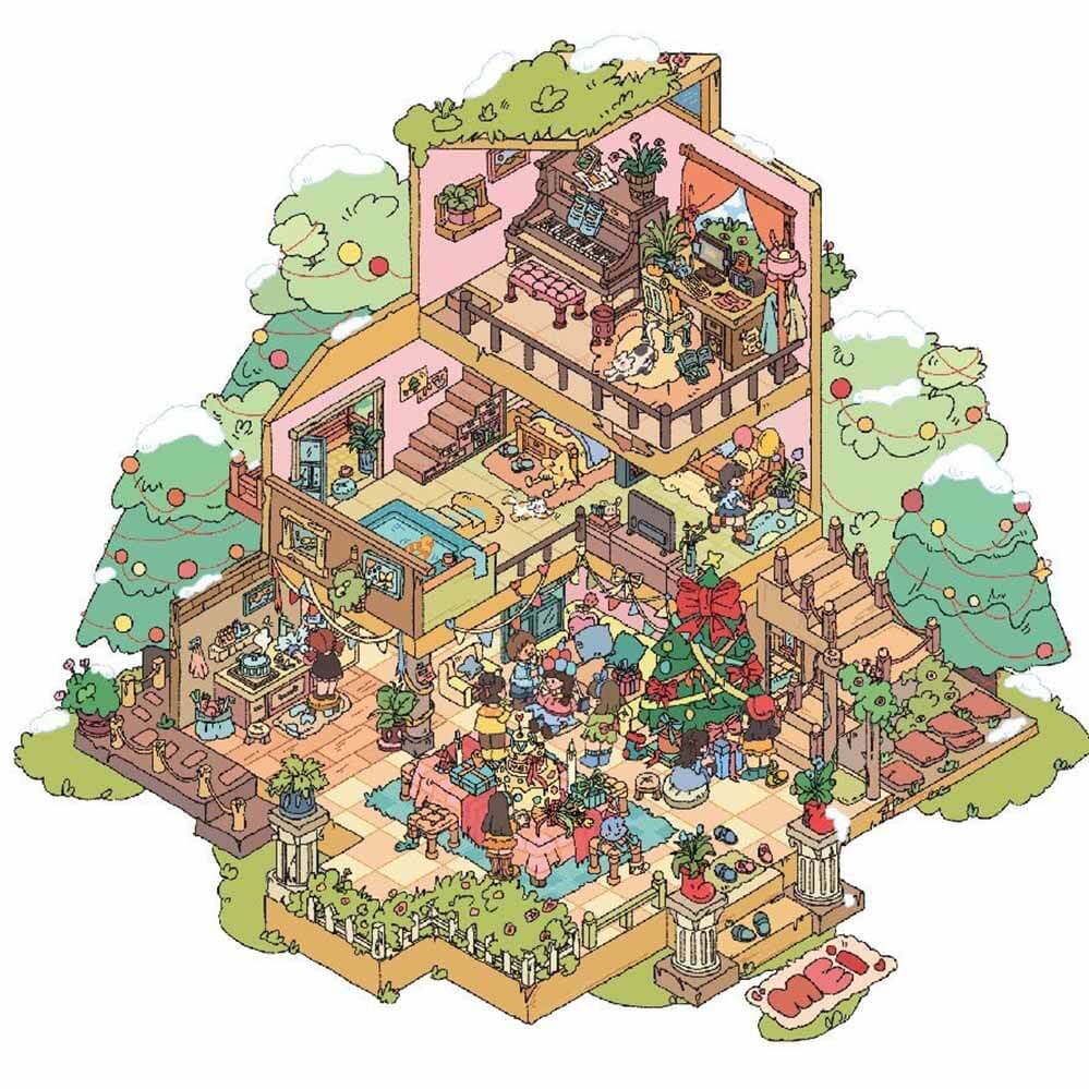 Grand Villa DIY 3D Scene Stickers 4 Lovely Miniature Scenes(M&L)