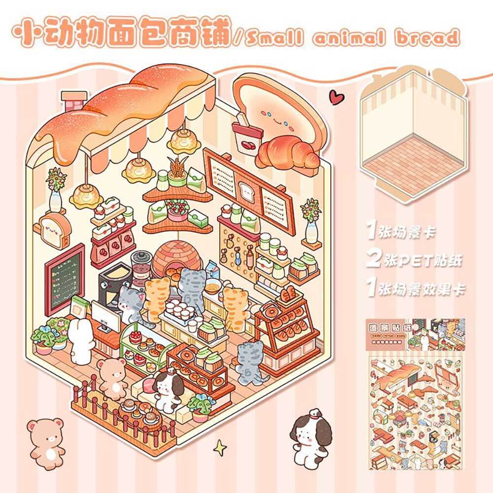 Critter Shop DIY 3D Scene Stickers 4 Cute Miniature Scenes(S)