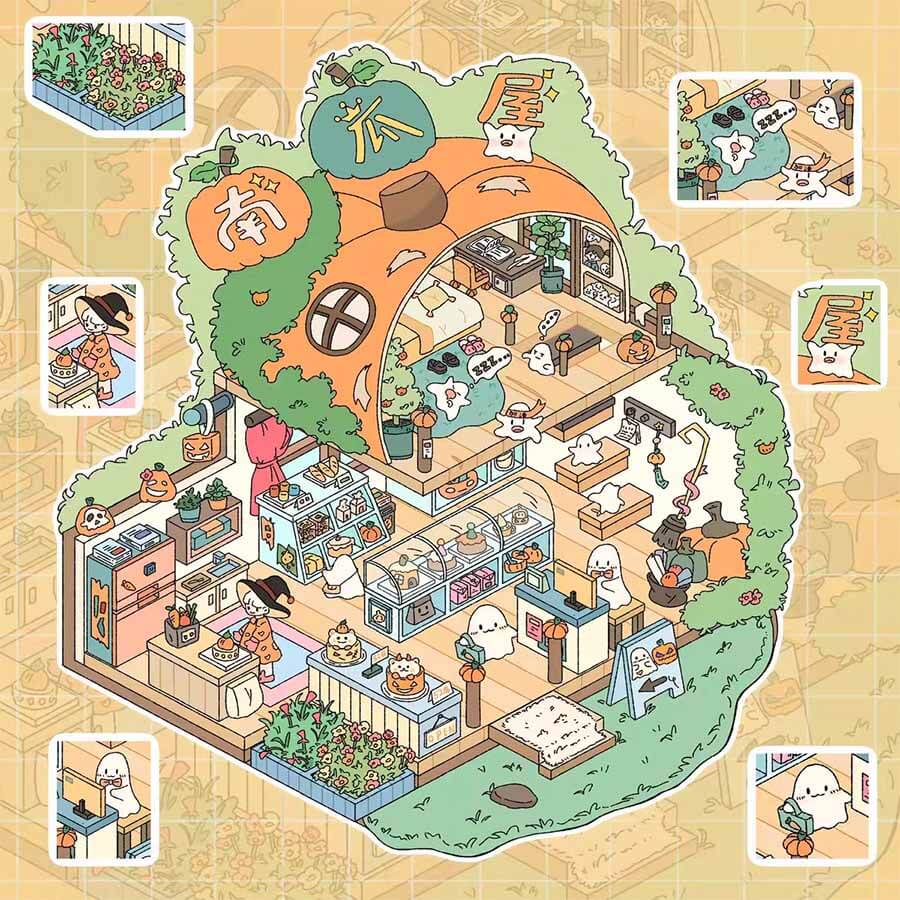 Gourmet Collection DIY 3D Scene Stickers - 4 Cute Miniature Scenes(M)