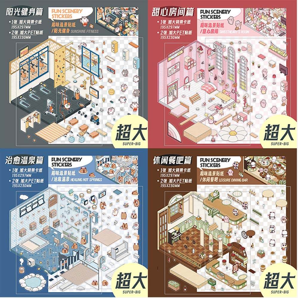 Urban Life DIY 3D Scene Stickers 4 Cute Miniature Scenes(L)