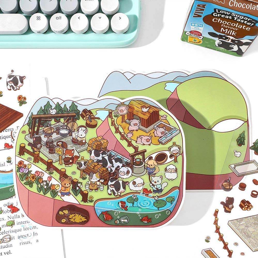 Farm Orchard DIY 3D Scene Stickers - 4 Cute Miniature Scenes