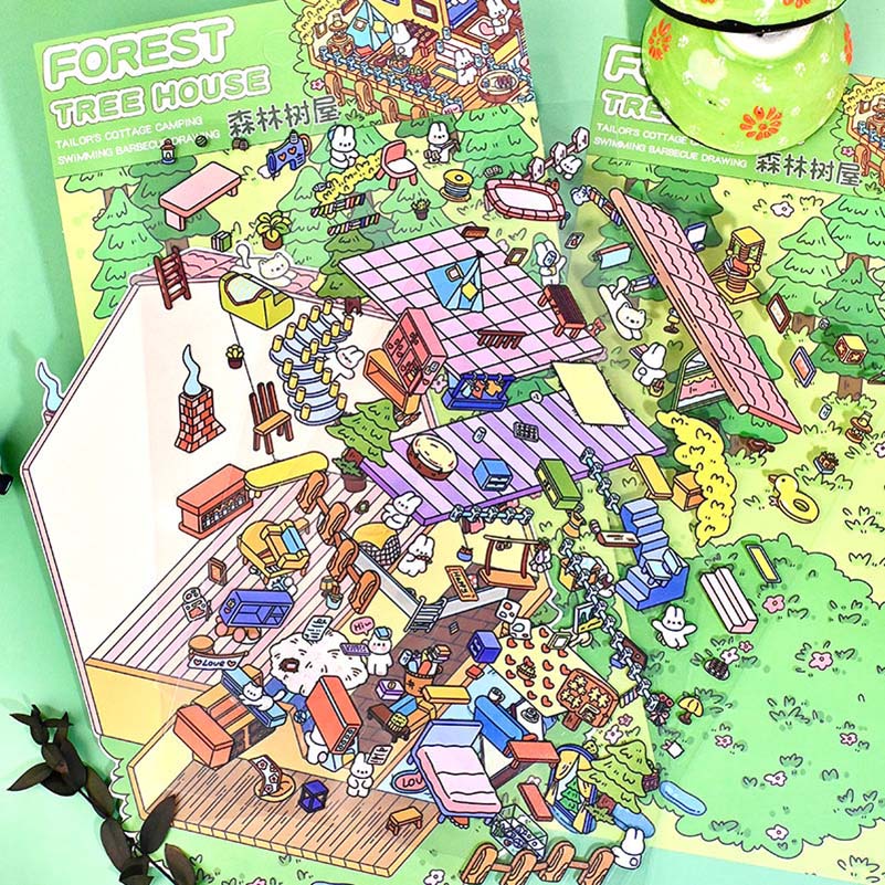 Fantasy House 1.0 DIY 3D Scene Stickers 2 Cute Miniature Scenes(L)