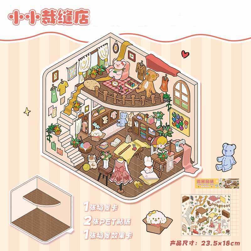 Cozy Lifestyle 3D Scene Stickers 4 Cute Miniature Scenes