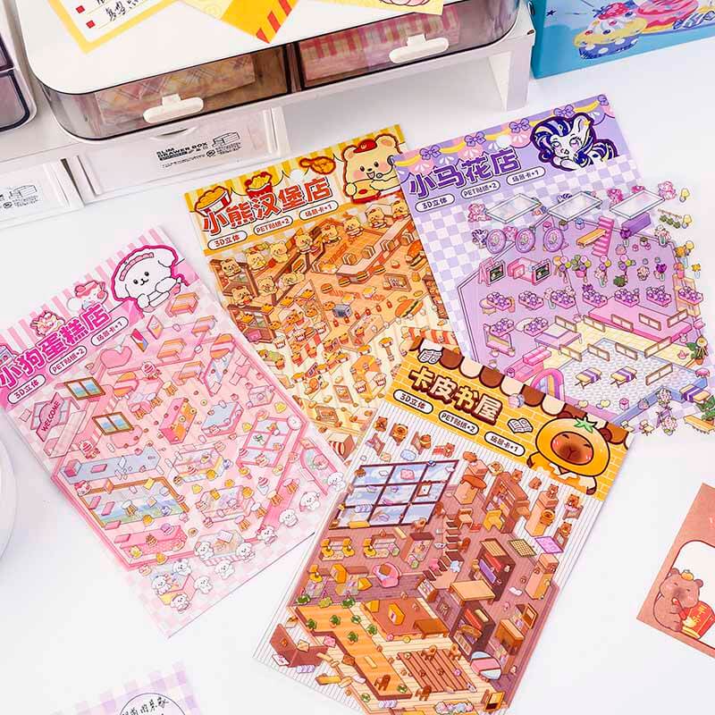 Cozy Critter Shops DIY 3D Sticker Collection 4 Cute Miniature Scenes(S)