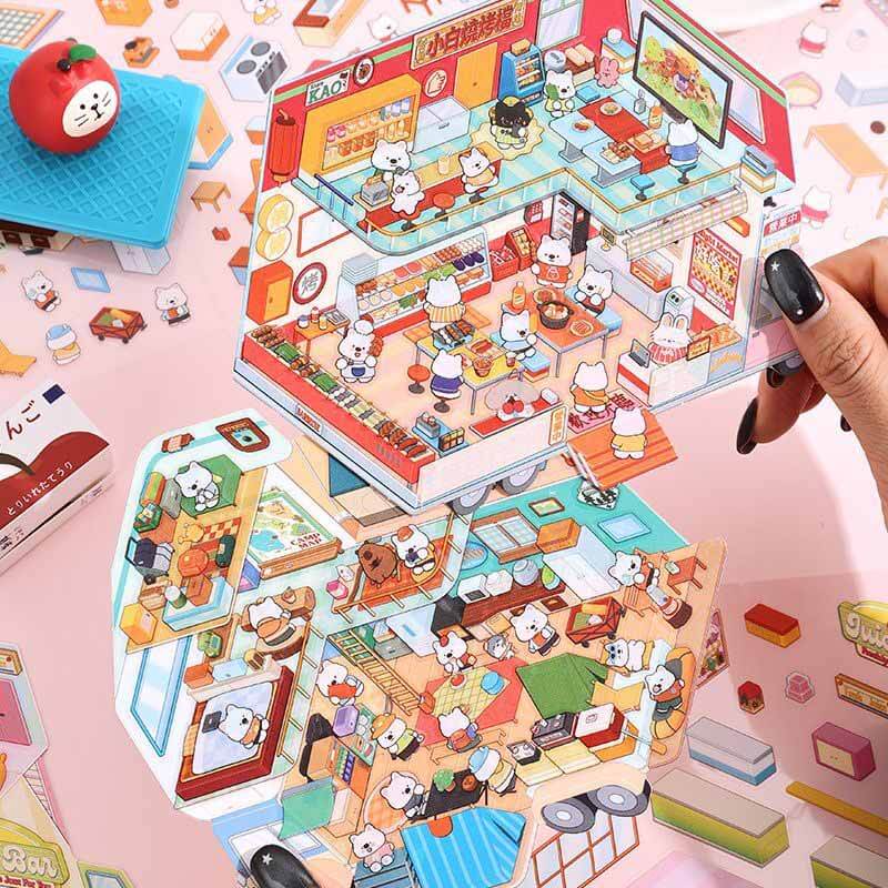 Mobile Hut DIY 3D Scene Stickers 4 Cute Miniature Scenes