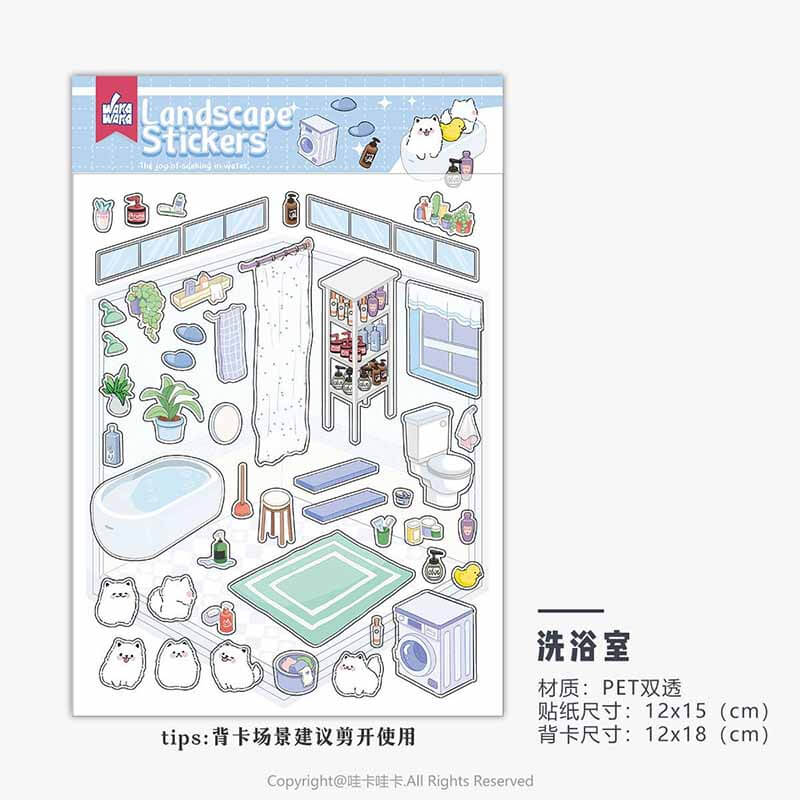 Cute Animal Home DIY 3D Scene Stickers 6 Cute Miniature Scenes(S)