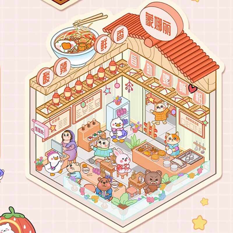 Autocollants 3D DIY Furry Friends Tycoon : 4 scènes miniatures mignonnes