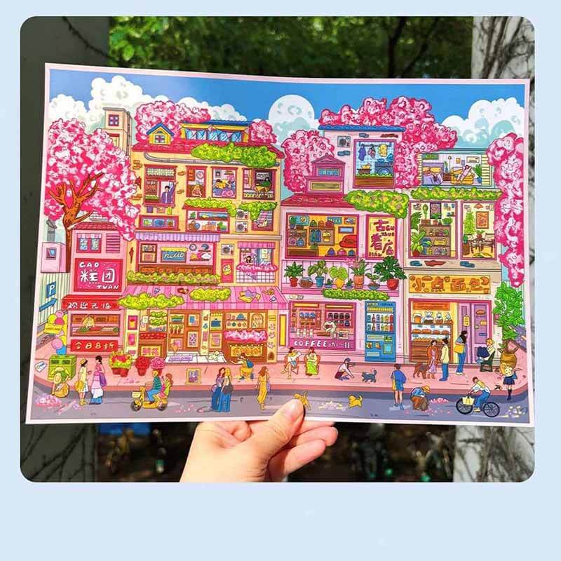 Spring Cherry Street DIY 3D Scene Stickers With Guide Lines(XL)