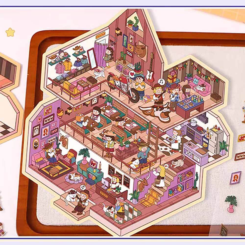 Multi-Story Villa DIY 3D Scene Stickers 2 Cute Miniature Scenes(L)
